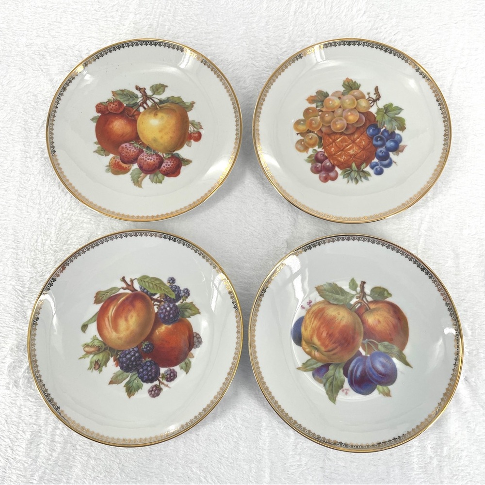 Mitterteich Bavaria Germany  7 1/2" Salad/dessert Plate Fruit Gold Trim Set of 4